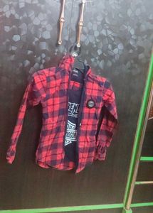 Boy's Red Plaid Shirt & Tee Set