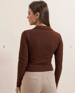 Brown Collared Long Sleeve Top