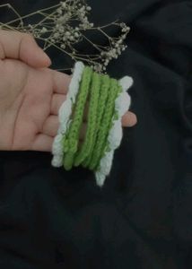 crochet bangles( white and green colour) + freebie