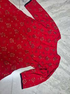 Red Kurta with Golden Print