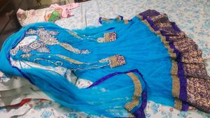 Stunning peacock Blue Embellished anarkali frock
