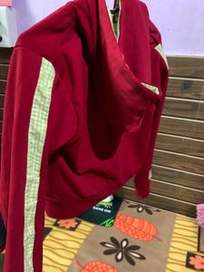 Red Cropped Zip-Up Hoodie