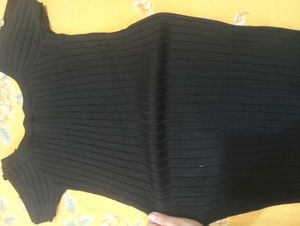 Chic Black Button-Up Ribbed Dress