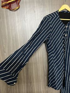 Navy &amp; White Striped Asymmetrical IndoWestern
