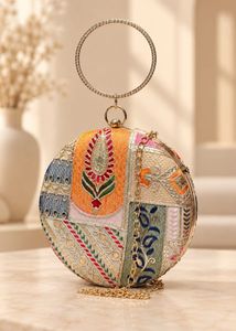 Round Embroidered Clutch Bag