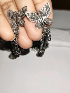 Oxidised Silver Butterfly Jhumka &amp; Statement Earri
