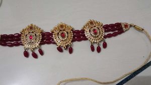 Elegant Red Beaded Choker Necklace Set without ear