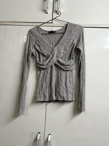 Grey Long Sleeve Twist Front Top