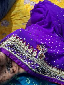 Elegant Purple Beaded Saree Border