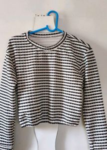 Striped Long Sleeve Cropped Top
