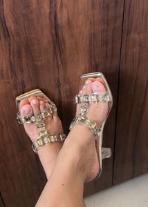 Sparkling Gem Embellished Block Heels