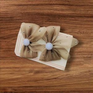 Chic Coffee Brown Bow Hair Clips with Pearl
