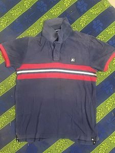 Men's Blue & Red Striped Polo Shirt Size M