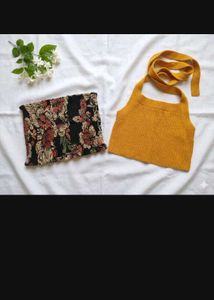 Chic Smocked Floral Tube Top & Knit Halter