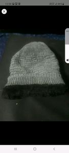 Grey woolen cap with fur inside