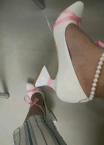 Chic White Heels with Pink Ribbon Detail