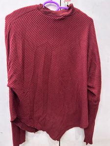 Maroon Ribbed Mock Neck Top
