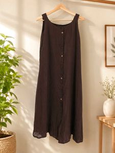 Classic Brown Linen Button-Up Dress🤎✨