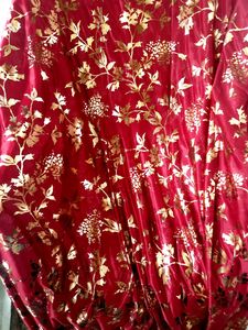 Golden Floral Print Maroon Saree