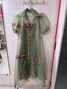 Green Embroidered Sheer Dress