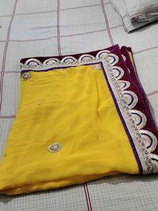 Beautiful Yellow Saree with Embellished Border