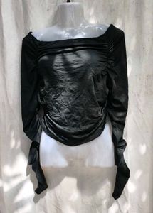 23279. Chic Black Ruched Off-Shoulder Top