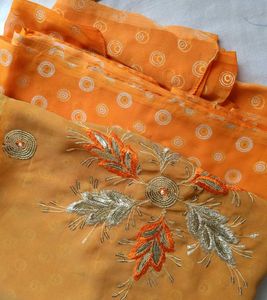 Embroidered Mustard Saree