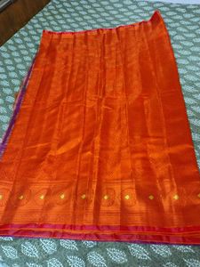 Vibrant Orange &amp; Purple Silk Saree