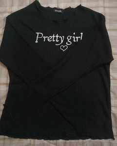 Cute Black "Pretty Girl" Ribbed Top