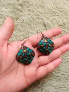 Bohemian Turquoise &amp; Red Stone Earrings