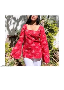 Chic Red Floral Kurta Top