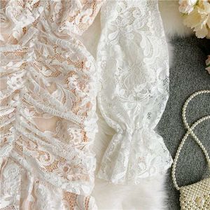 Elegant White Lace Ruched Dress