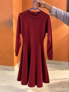 Chic Burgundy Fit &amp; Flare Knit Dress