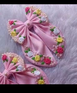 Embroidered Pearl Bow Hair Clip
