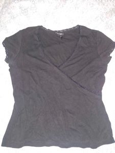 Chic Black Lace Trim Wrap Top