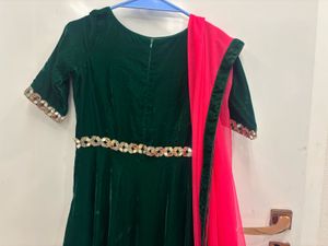 Green &amp; Pink Anarkali Dress