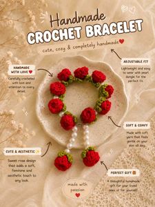 Handmade Crochet Rose Bracelet