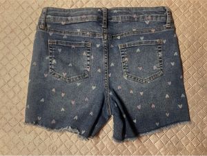 Cute Heart Print Denim Shorts