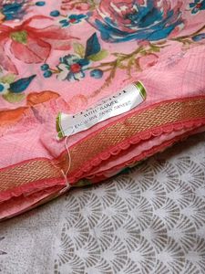 Beautiful Floral Pink Saree with unstitched blouse