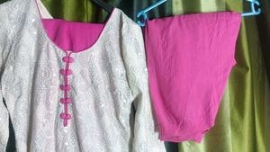 White Kurta with Pink salwar Set