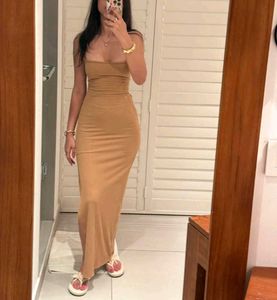 Elegant Beige Ribbed Maxi Dress