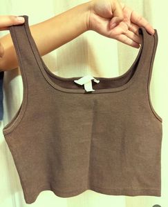 Brown Ribbed Tank Top
