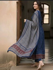 Elegant Blue Printed Kurta Set