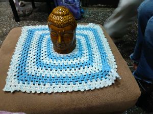 Handmade Crochet Doily with Buddha Head Decor