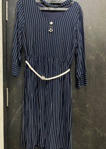 Elegant Navy Blue Fit &amp; Flare Dress