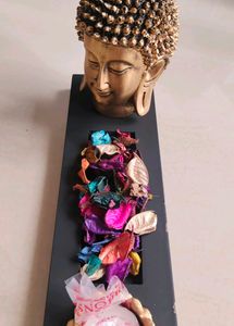 TIED RIBBONS Buddha Head - Resin, Tray - Wooden Buddha Head With Tealight And Potpourri, Standard, Multicolour