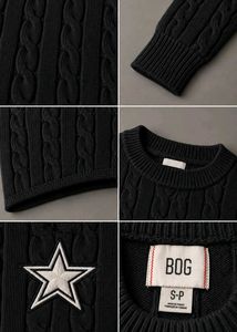 BLACK CABLE KNIT STAR CROPPED SWEATER