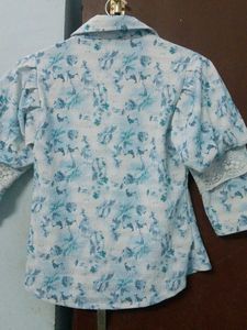 Vintage Light Blue Floral Button-Up Shirt