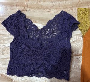 Stylish Lace &amp; Saffron Blouse Set