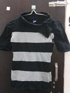 Striped Black & Grey Top with Embellishment